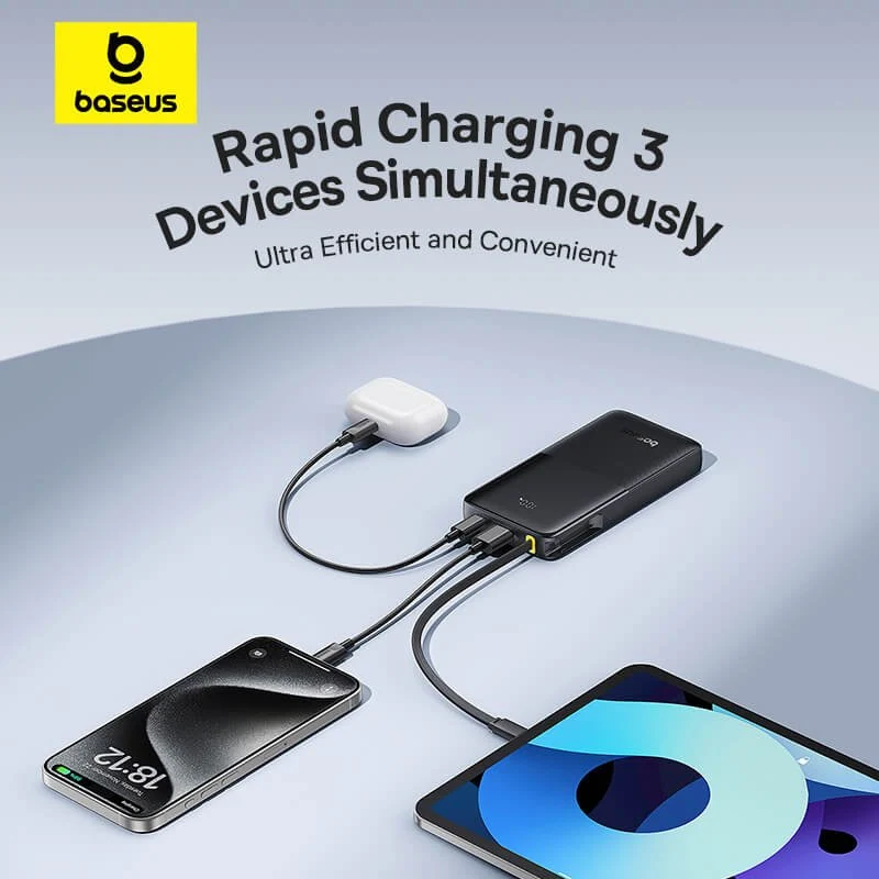 Baseus Bipow 2 Power Bank 10000mAh 20W with USB-C Cable (Cluster Black, Moon White)