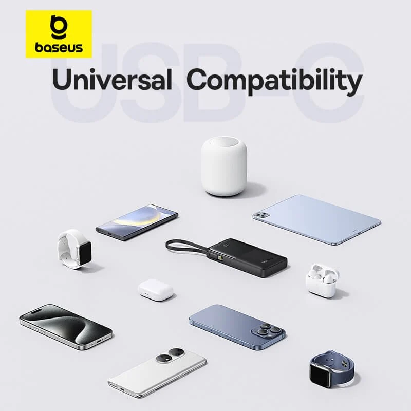 Baseus Bipow 2 Power Bank 10000mAh 20W with USB-C Cable (Cluster Black, Moon White)
