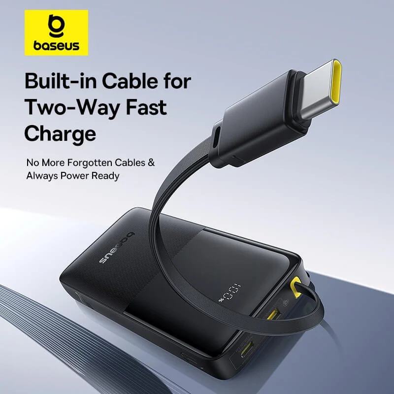 Baseus Bipow 2 Power Bank 10000mAh 20W with USB-C Cable (Cluster Black, Moon White)