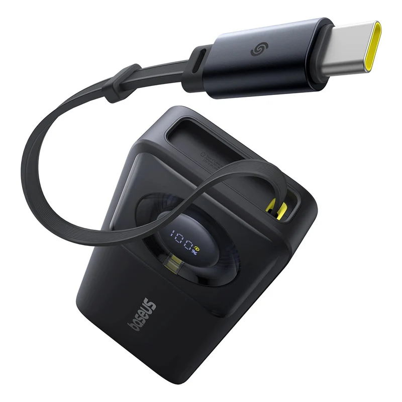 Baseus Free2Pull Power Bank 10000mAh 30W with Retractable USB-C Cable (Cosmic Black, Lunar Grey)