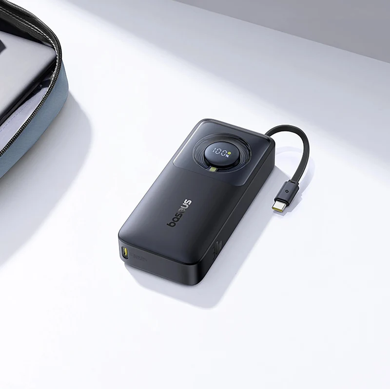Baseus Free2Pull Power Bank 10000mAh 30W with Retractable USB-C Cable (Cosmic Black, Lunar Grey)