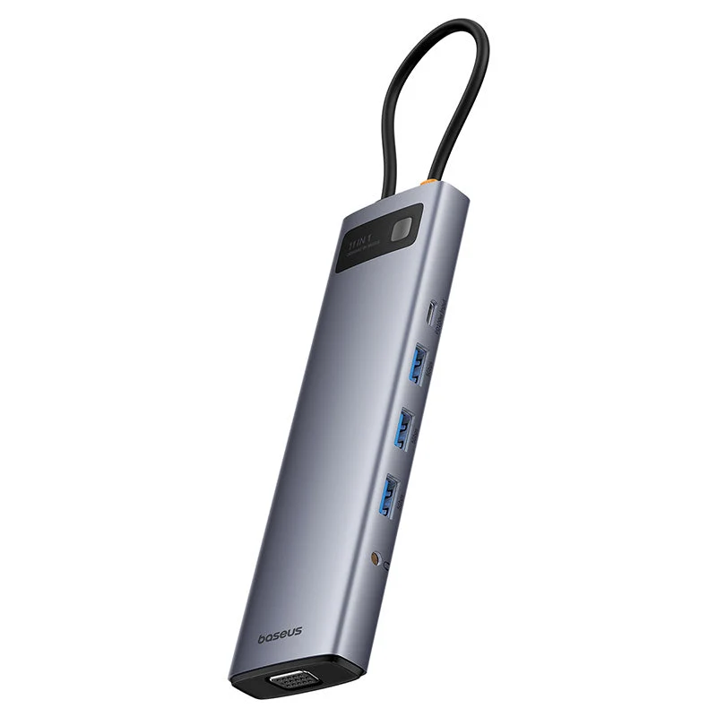 Baseus Metal Gleam Series 11-Port Hub USB-C to HDMI 4K@60Hz + VGA + 3xUSB 3.0 + USB 2.0 + USB-C PD + RJ45 + SD/TF + 3.5mm (Space Grey) (B00030709811-00)