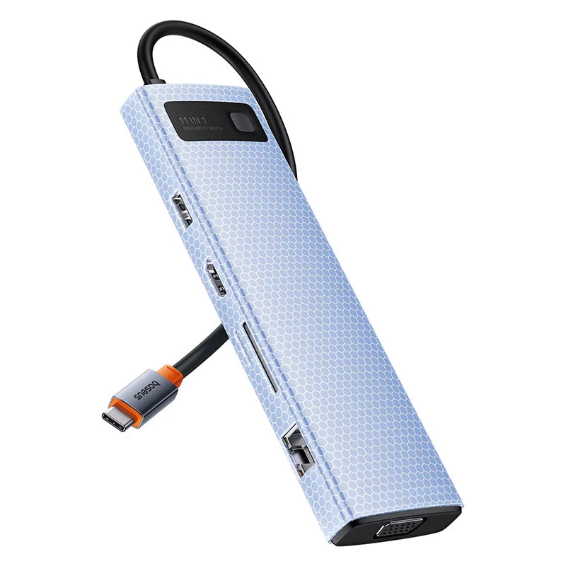 Baseus Metal Gleam Series 11-Port Hub USB-C to HDMI 4K@60Hz + VGA + 3xUSB 3.0 + USB 2.0 + USB-C PD + RJ45 + SD/TF + 3.5mm (Space Grey) (B00030709811-00)