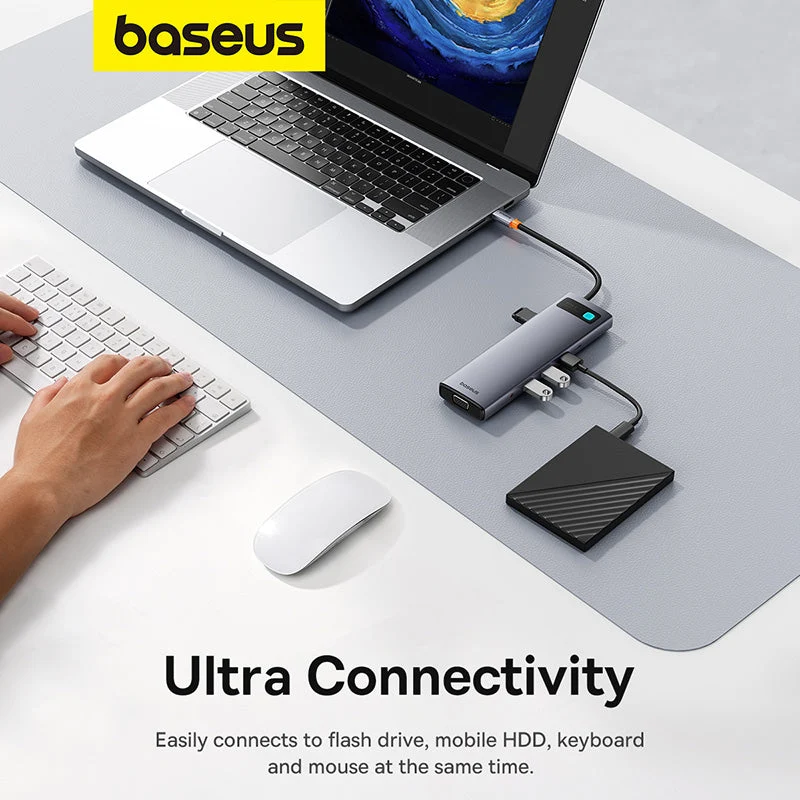 Baseus Metal Gleam Series 11-Port Hub USB-C to HDMI 4K@60Hz + VGA + 3xUSB 3.0 + USB 2.0 + USB-C PD + RJ45 + SD/TF + 3.5mm (Space Grey) (B00030709811-00)