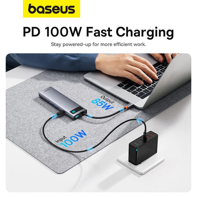Baseus Metal Gleam Series 11-Port Hub USB-C to HDMI 4K@60Hz + VGA + 3xUSB 3.0 + USB 2.0 + USB-C PD + RJ45 + SD/TF + 3.5mm (Space Grey) (B00030709811-00)