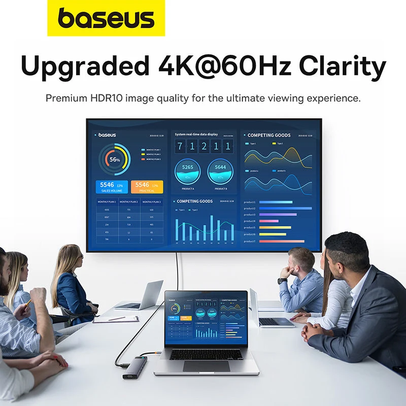 Baseus Metal Gleam Series 11-Port Hub USB-C to HDMI 4K@60Hz + VGA + 3xUSB 3.0 + USB 2.0 + USB-C PD + RJ45 + SD/TF + 3.5mm (Space Grey) (B00030709811-00)
