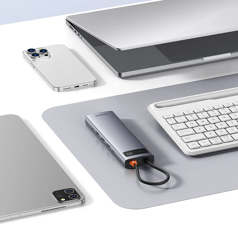 Baseus Metal Gleam Series 11-Port Hub USB-C to HDMI 4K@60Hz + VGA + 3xUSB 3.0 + USB 2.0 + USB-C PD + RJ45 + SD/TF + 3.5mm (Space Grey) (B00030709811-00)