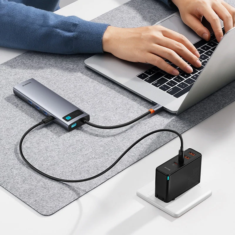 Baseus Metal Gleam Series 11-Port Hub USB-C to HDMI 4K@60Hz + VGA + 3xUSB 3.0 + USB 2.0 + USB-C PD + RJ45 + SD/TF + 3.5mm (Space Grey) (B00030709811-00)