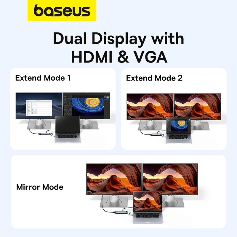 Baseus Metal Gleam Series 11-Port Hub USB-C to HDMI 4K@60Hz + VGA + 3xUSB 3.0 + USB 2.0 + USB-C PD + RJ45 + SD/TF + 3.5mm (Space Grey) (B00030709811-00)
