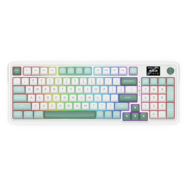 Redragon K719 Galatin Pro RGB Tri-Mode with LCD Screen Gasket Mounted Mechanical Keyboard (Linear Mint Mambo Switch) (White/Green)