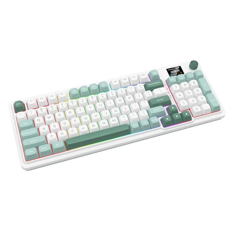 Redragon K719 Galatin Pro RGB Tri-Mode with LCD Screen Gasket Mounted Mechanical Keyboard (Linear Mint Mambo Switch) (White/Green)