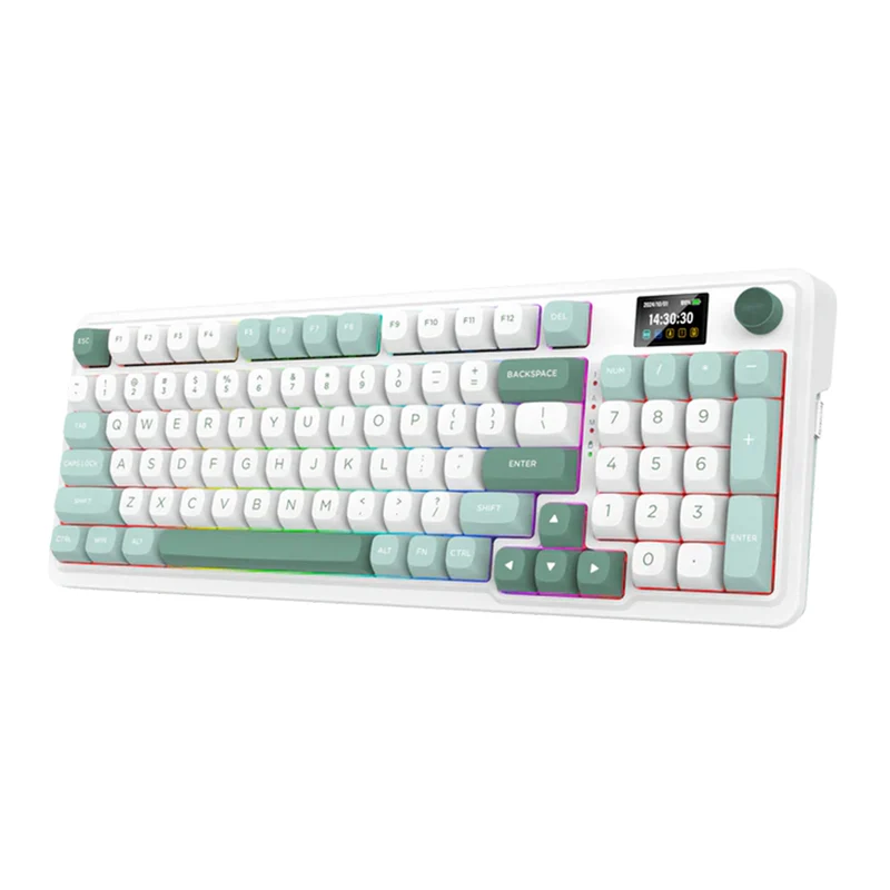 Redragon K719 Galatin Pro RGB Tri-Mode with LCD Screen Gasket Mounted Mechanical Keyboard (Linear Mint Mambo Switch) (White/Green)