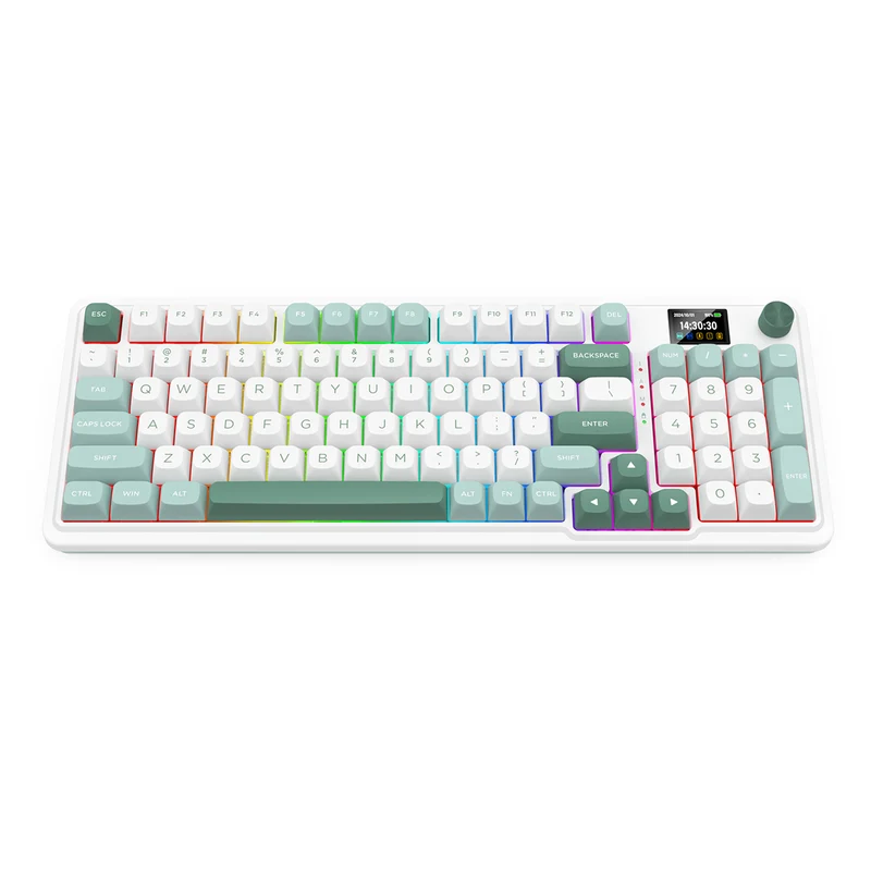 Redragon K719 Galatin Pro RGB Tri-Mode with LCD Screen Gasket Mounted Mechanical Keyboard (Linear Mint Mambo Switch) (White/Green)