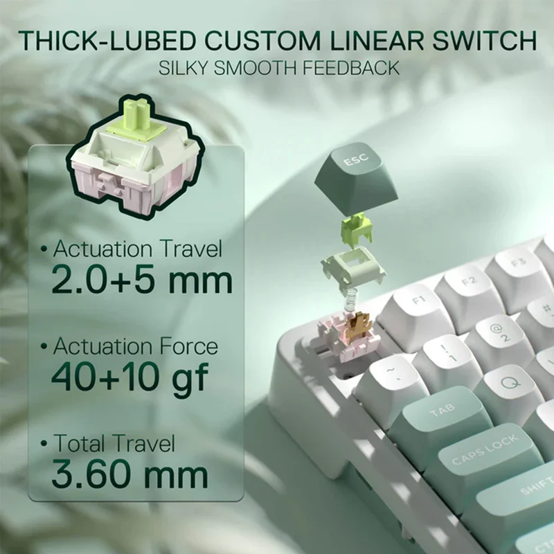 Redragon K719 Galatin Pro RGB Tri-Mode with LCD Screen Gasket Mounted Mechanical Keyboard (Linear Mint Mambo Switch) (White/Green)