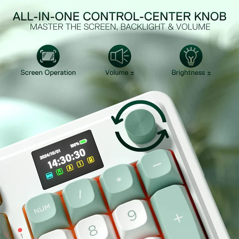 Redragon K719 Galatin Pro RGB Tri-Mode with LCD Screen Gasket Mounted Mechanical Keyboard (Linear Mint Mambo Switch) (White/Green)