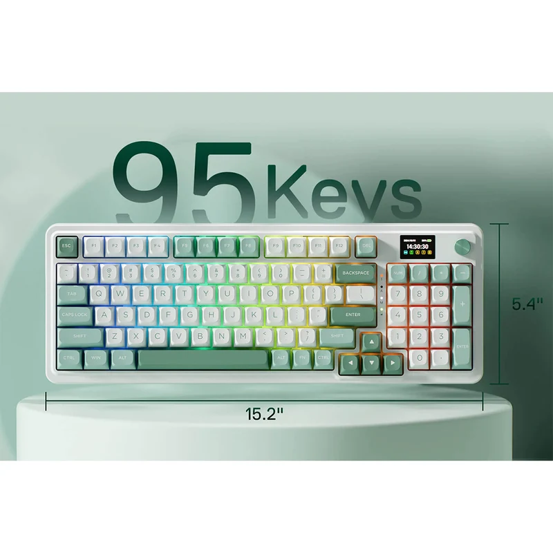 Redragon K719 Galatin Pro RGB Tri-Mode with LCD Screen Gasket Mounted Mechanical Keyboard (Linear Mint Mambo Switch) (White/Green)