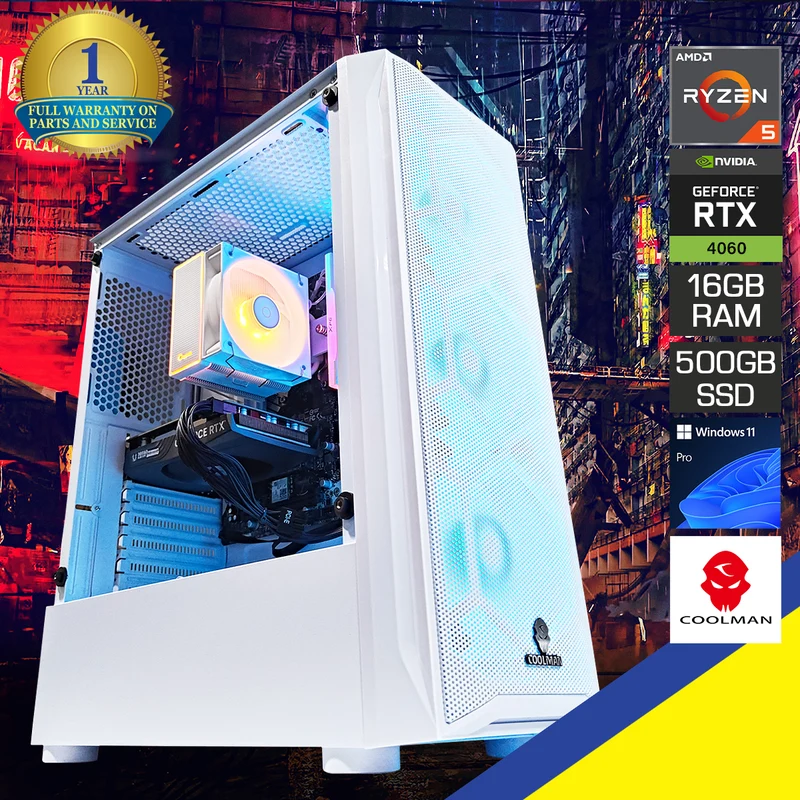 Alpha Aurora White Desktop Gaming PC | AMD Ryzen 5 5500 | 16GB RAM | 500GB SSD | RTX 4060 | Windows 11 Pro