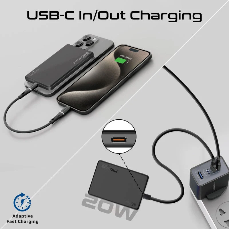 Promate Blade-5 USB-C 5000mAh Ultra-Slim Aluminum Crafted MagSafe Compatible Wireless Charging PowerBank (Black, Blue)