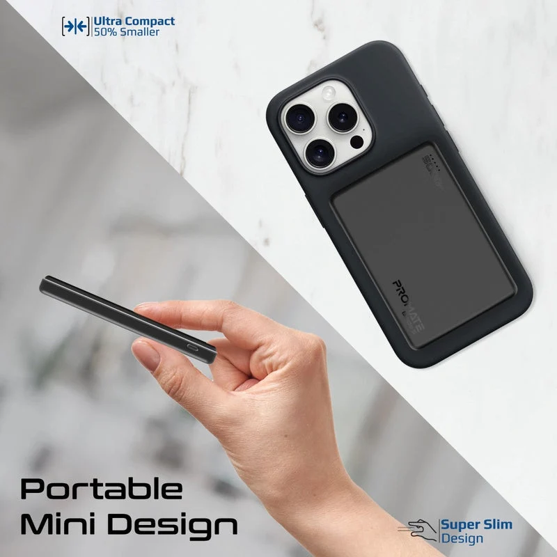 Promate Blade-5 USB-C 5000mAh Ultra-Slim Aluminum Crafted MagSafe Compatible Wireless Charging PowerBank (Black, Blue)