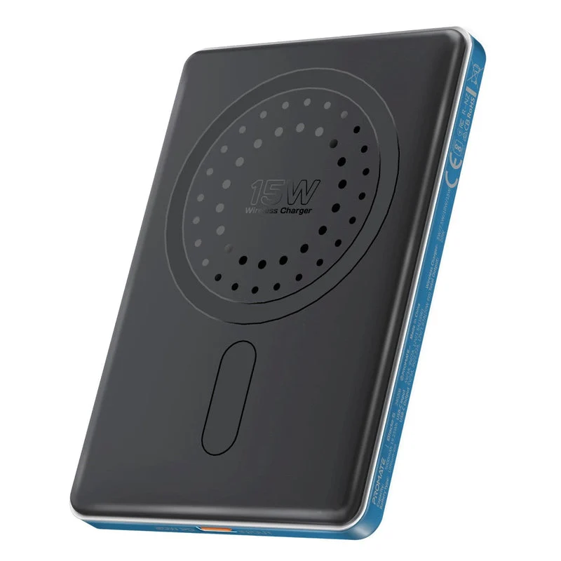 Promate Blade-5 USB-C 5000mAh Ultra-Slim Aluminum Crafted MagSafe Compatible Wireless Charging PowerBank (Black, Blue)