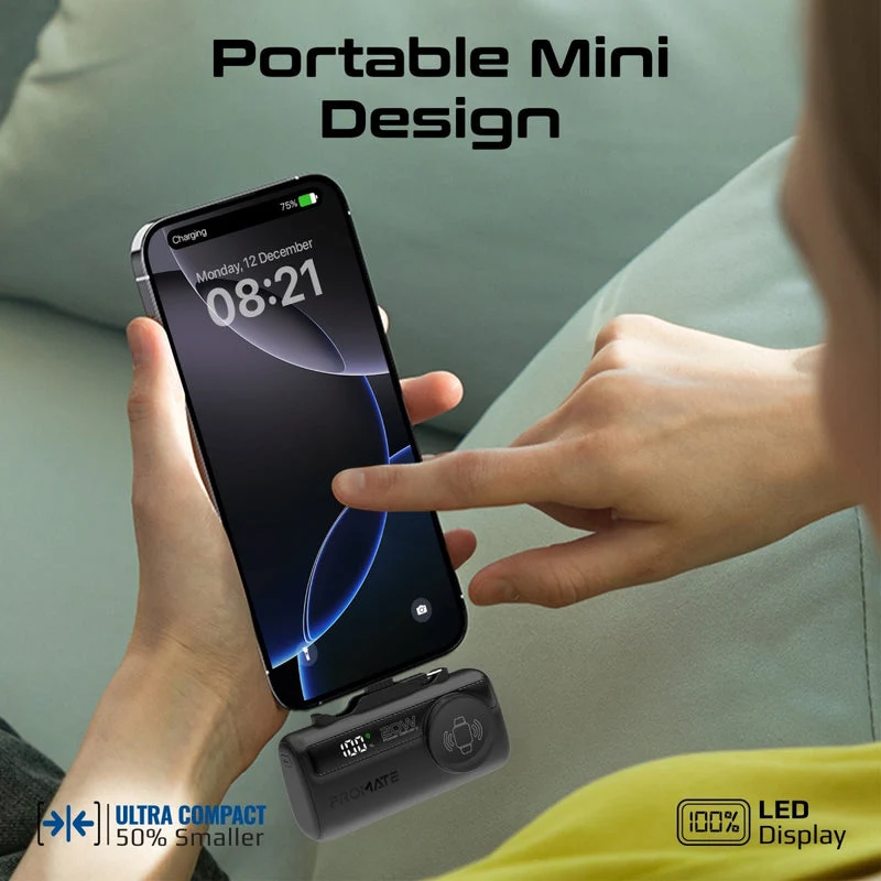Promate PowerUp-Trio 5000Mah 20W Ultra-Compact Fast Charging Power Bank with In-built USB-C, Lightning Connectors & Apple Watch Charger (Black, White, Blue, Purple)