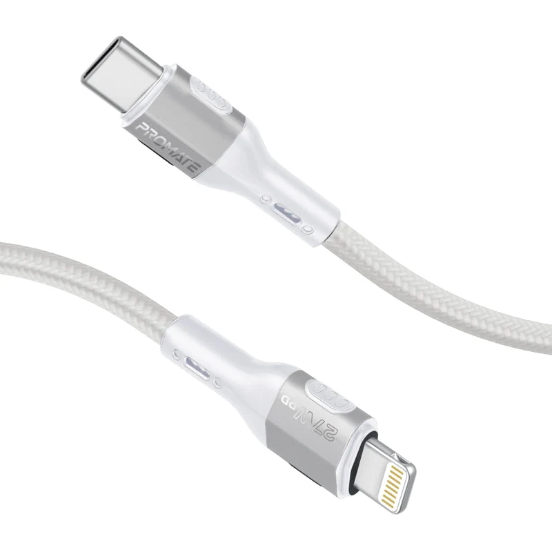 Promate FletchLink-Ci Tough-Built 27W Power Delivery 120cm USB-C to Lightning Cable (Blue, Grey)