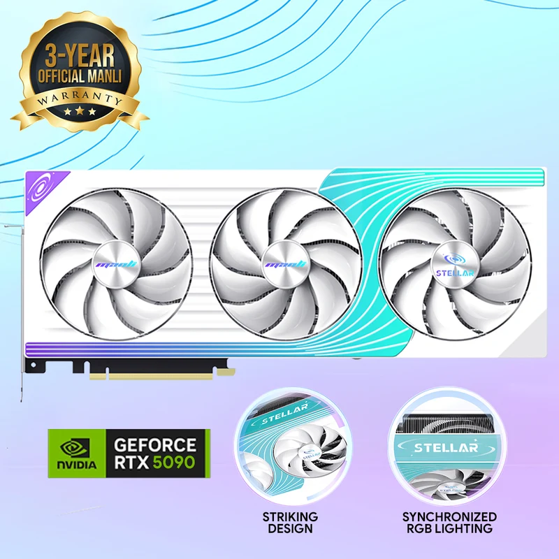 Manli Stellar GeForce RTX 5090 OC 32GB GDDR7 Triple Cooler RGB Graphics Card (M-N509SO/D732G-M3627)
