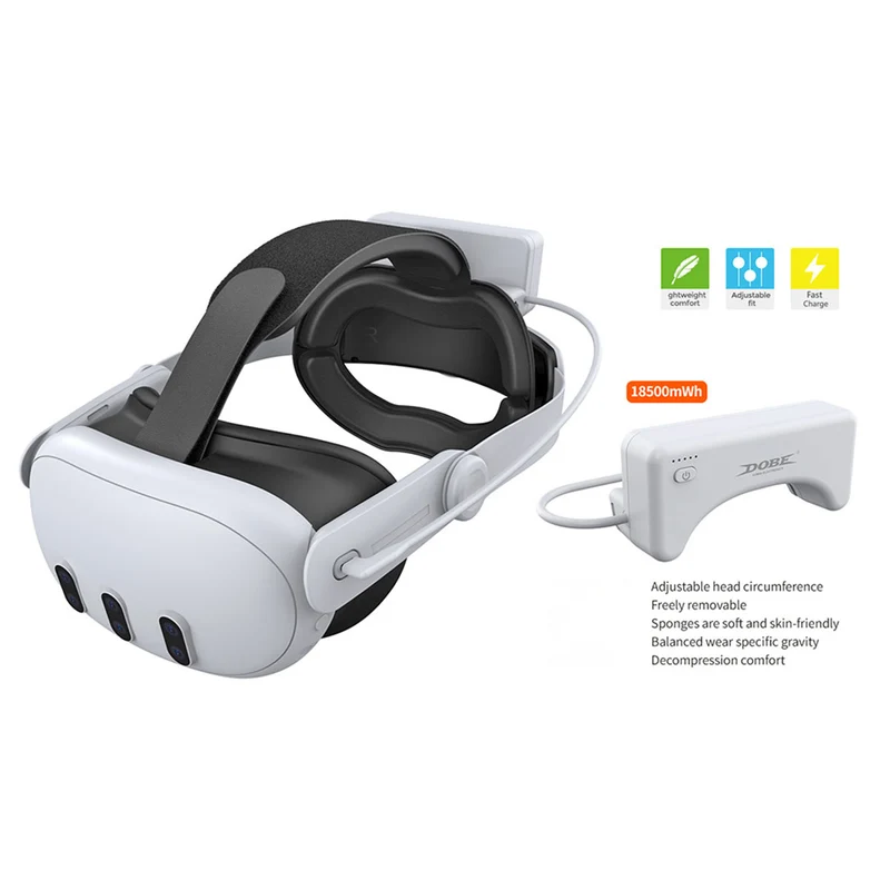 Dobe Adjustable Head Strap & Rechargeable Battery 18500mWh for Meta Quest 3 / Meta Quest 3S TY-3878
