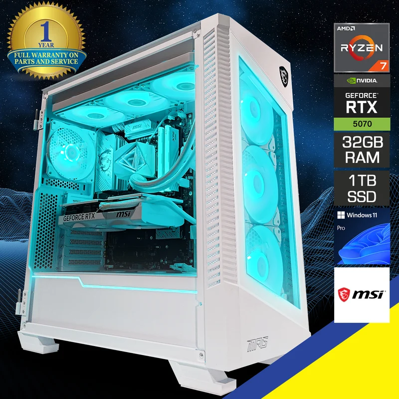 Optima Velox White Desktop Gaming PC | AMD Ryzen 7 9700X | 32GB RAM | 1TB SSD | RTX 5070 OC | Windows 11 Pro