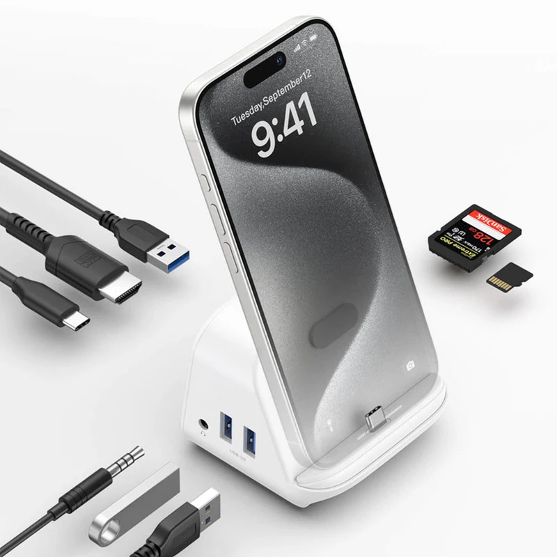 JSAUX USB-C 8-in-1 Docking Station with Phone Holder (White) (HB0802)