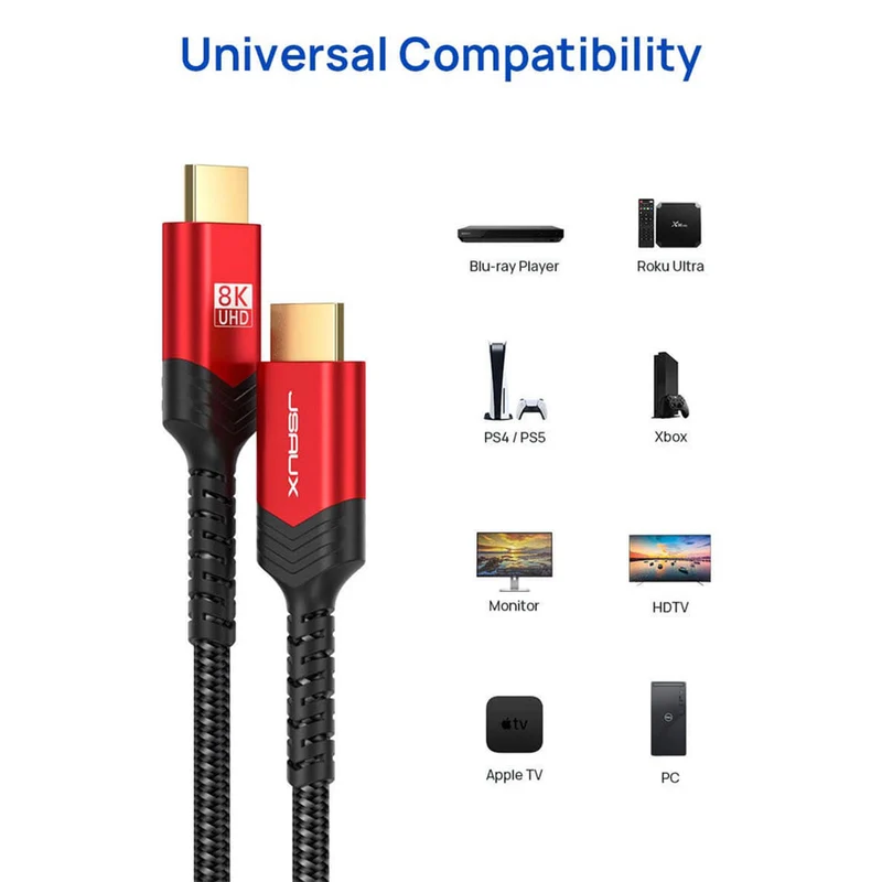 JSAUX 8K 60Hz HDMI Cable 3M 1-Pack (Red) (CV0011)