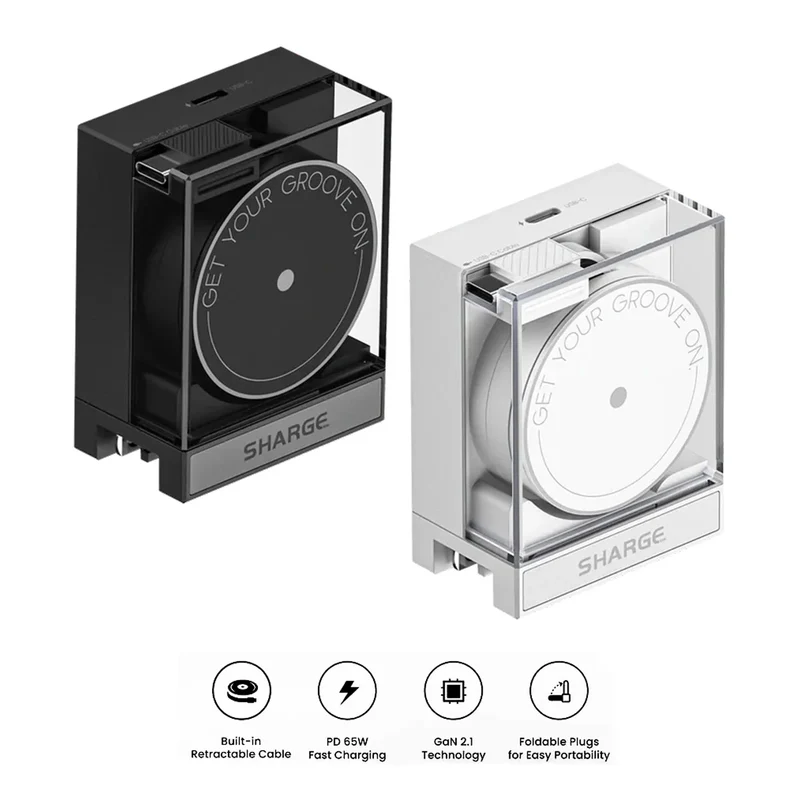 Sharge Retractable 65 USB-C Charger (White, Black) (S4U)