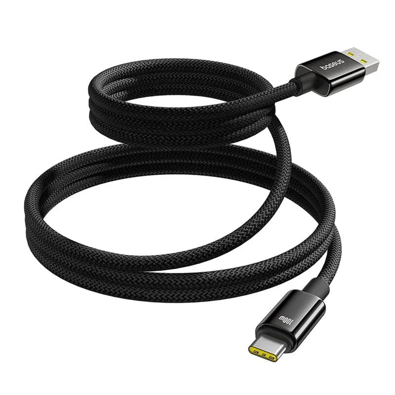 Baseus Tungsten Gold Magnetic Charging Cable USB-A to USB-C 100W 1m (Cluster Black) (P10319805111-02)