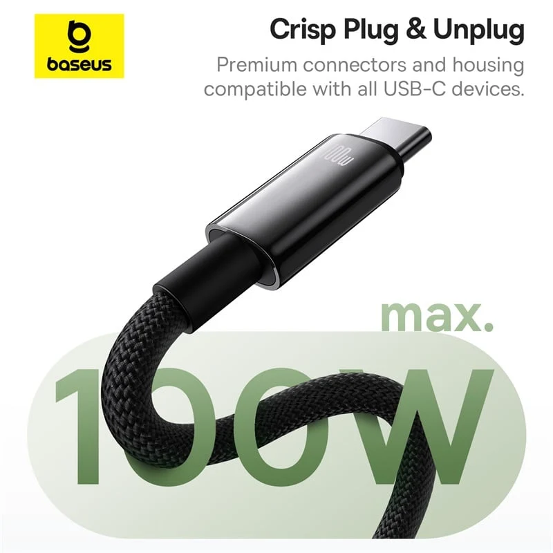 Baseus Tungsten Gold Magnetic Charging Cable USB-A to USB-C 100W 1m (Cluster Black) (P10319805111-02)