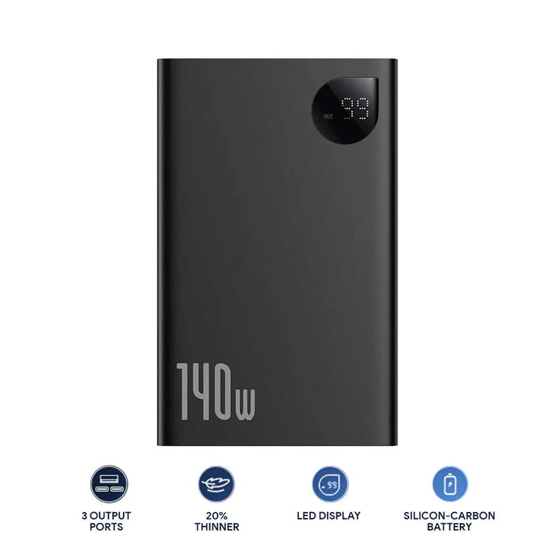 Baseus Adaman Series Digital Display Fast Charge Power Bank 24000mAh 140W (Cluster Black) (P10021508113-00)