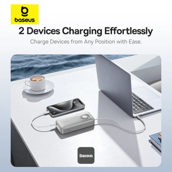 Baseus Free2Pull Power Bank 20000mAh 65W with Retractable USB-C Cable (Cluster Black, Lunar Grey)