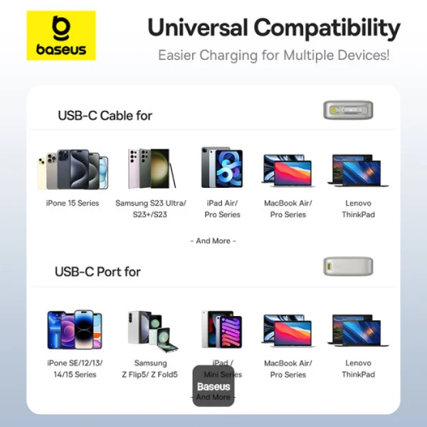 Baseus Free2Pull Power Bank 20000mAh 65W with Retractable USB-C Cable (Cluster Black, Lunar Grey)