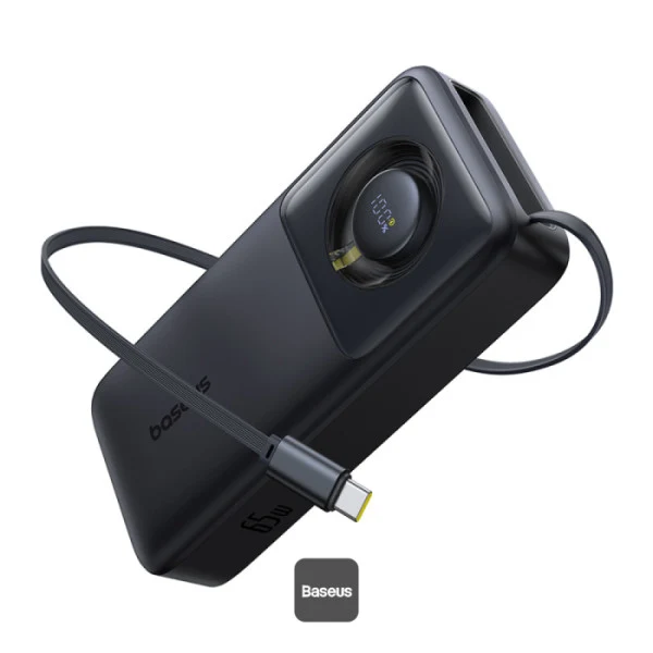 Baseus Free2Pull Power Bank 20000mAh 65W with Retractable USB-C Cable (Cluster Black, Lunar Grey)
