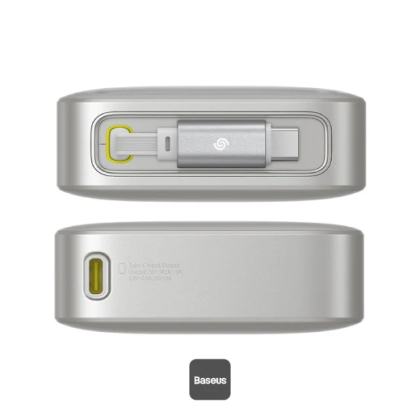 Baseus Free2Pull Power Bank 20000mAh 65W with Retractable USB-C Cable (Cluster Black, Lunar Grey)