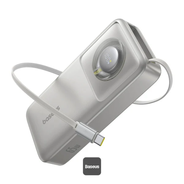 Baseus Free2Pull Power Bank 20000mAh 65W with Retractable USB-C Cable (Cluster Black, Lunar Grey)