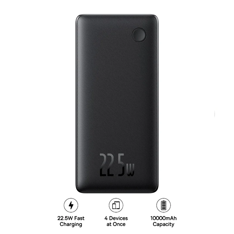 Baseus Airflow Lite Power Bank 10000mAh 22.5W Built-In Dual Cable (Cosmic Black) (P10067501123-00)