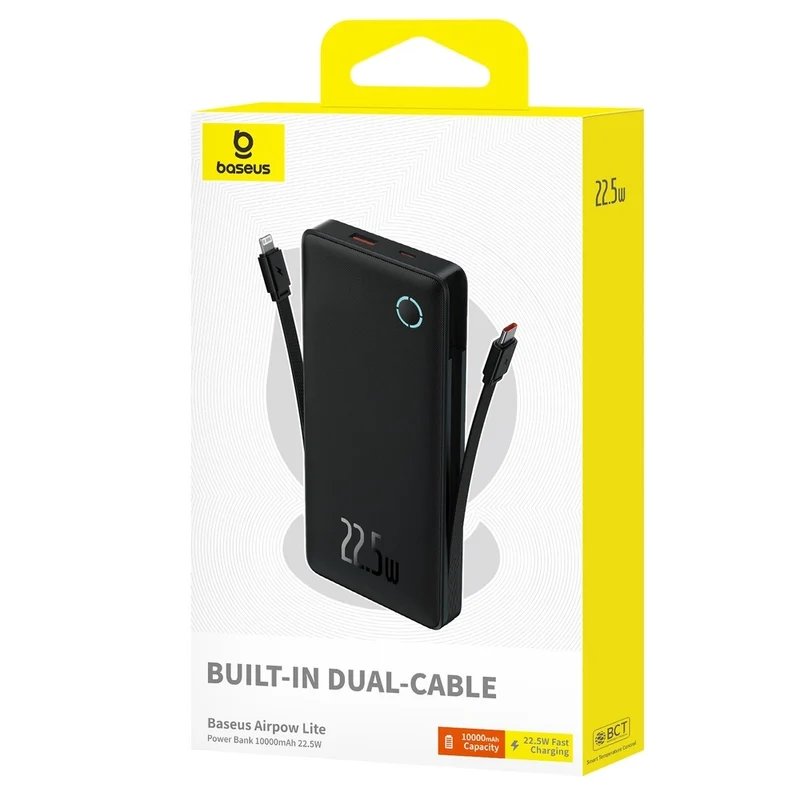 Baseus Airflow Lite Power Bank 10000mAh 22.5W Built-In Dual Cable (Cosmic Black) (P10067501123-00)
