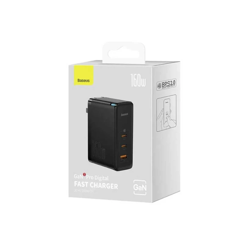 Baseus GaN5 Pro Digital Fast Charger 2C+U 160W CN (Black) with USB-C Cable (CCGP080001)