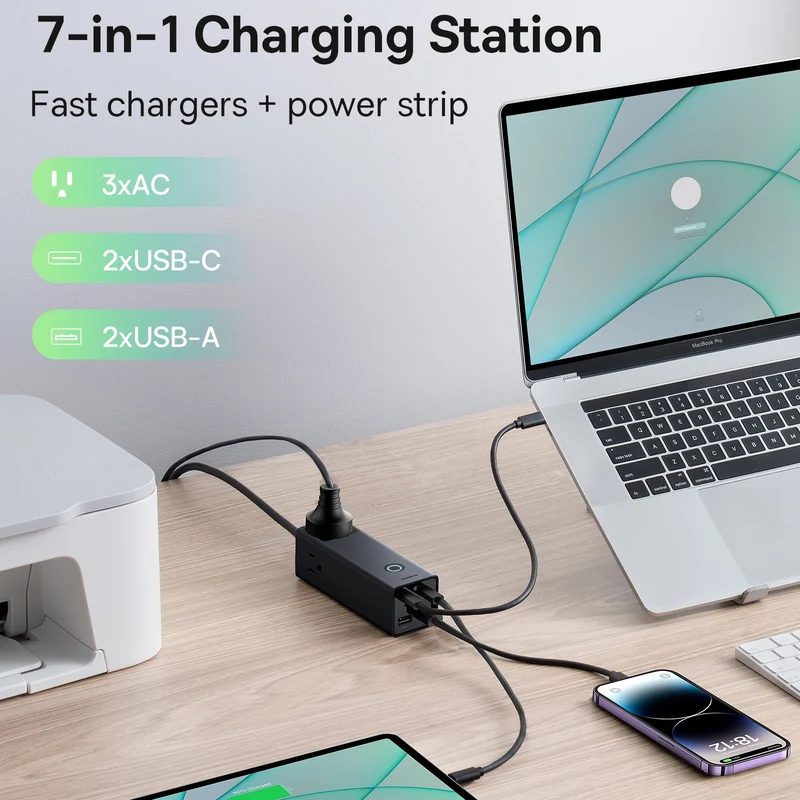 Baseus PowerCombo Digital PowerStrip 3AC+2U+2C 65W with 1.5m Power Cord (Black) (PSLA020101)
