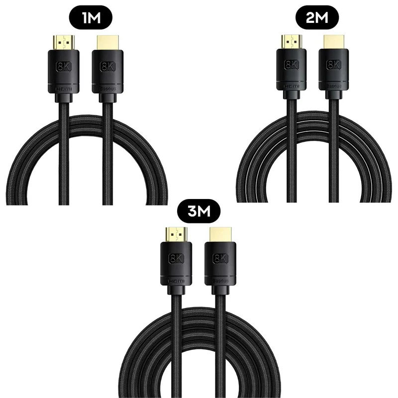 Baseus High Definition Series HDMI 8K To HDMI 8K Adapter Cable (Black) (1m, 2m, 3m) (CAKGQ-J01, CAKGQ-K01, CAKGQ-L01)