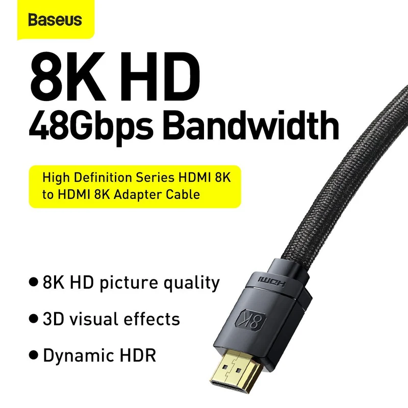 Baseus High Definition Series HDMI 8K To HDMI 8K Adapter Cable (Black) (1m, 2m, 3m) (CAKGQ-J01, CAKGQ-K01, CAKGQ-L01)