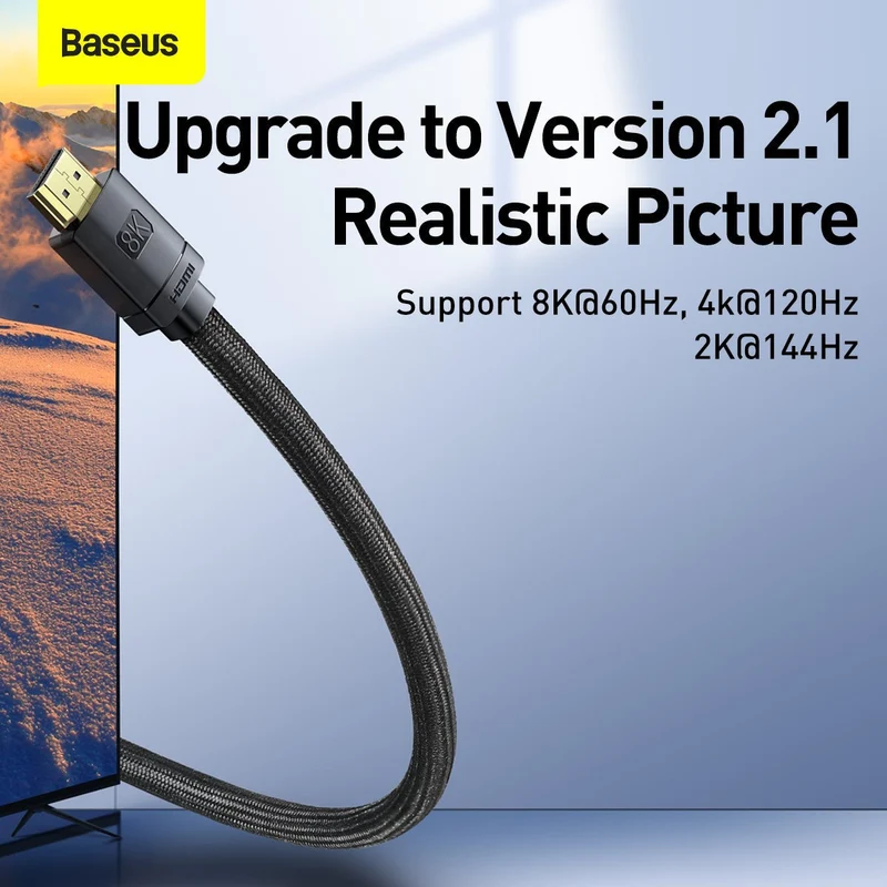 Baseus High Definition Series HDMI 8K To HDMI 8K Adapter Cable (Black) (1m, 2m, 3m) (CAKGQ-J01, CAKGQ-K01, CAKGQ-L01)