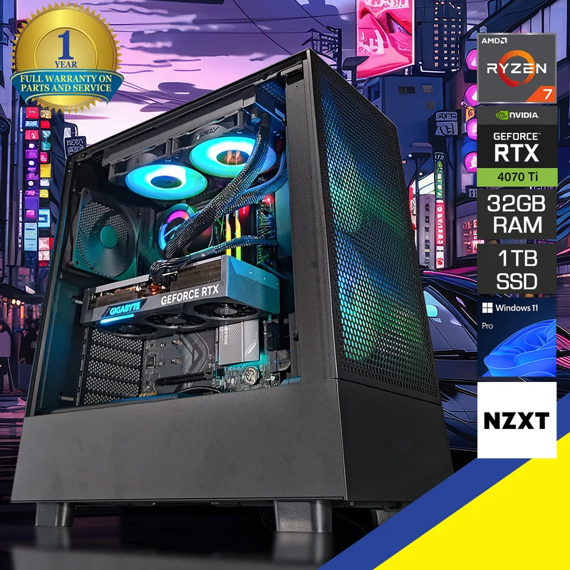 Optima H5 Flow Black Desktop Gaming PC | AMD Ryzen 7 9700X | 32GB RAM | 1TB SSD | RTX 4070 Ti | Windows 11 Pro