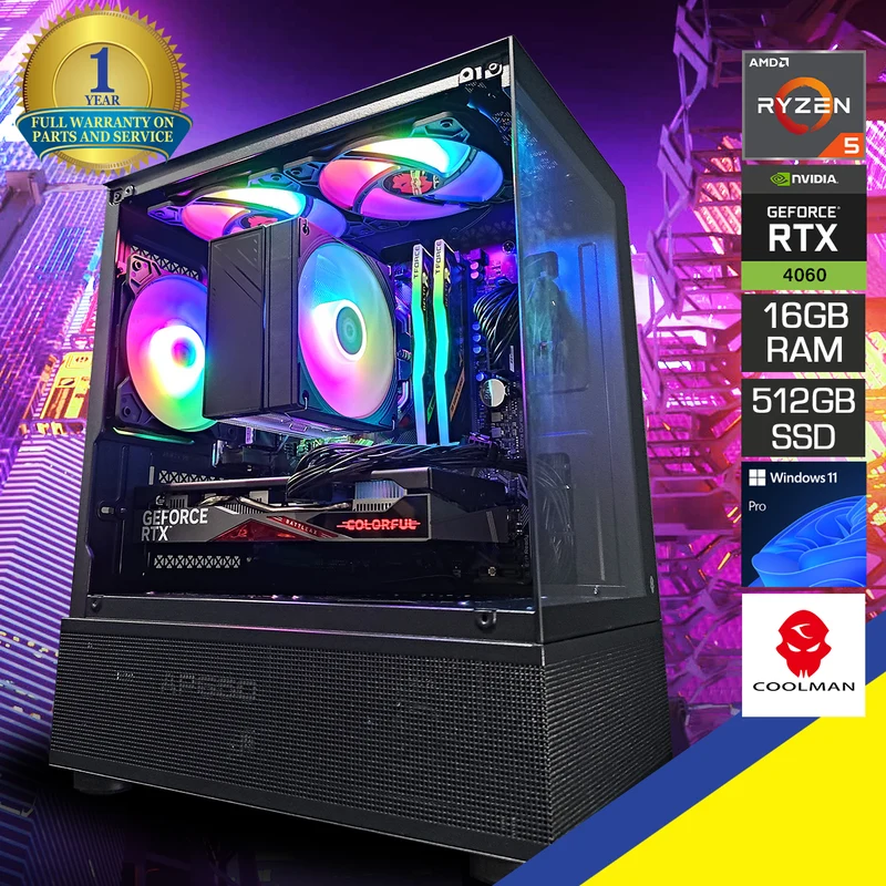 Alpha Reyna Black Desktop Gaming PC | AMD Ryzen 5 5500 | 16GB RAM | 512GB SSD | RTX 4060 | Windows 11 Pro