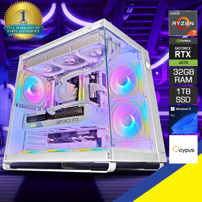 Sophos Iota C70 White Desktop Gaming PC | AMD Ryzen 7 7700X | 32GB RAM | 1TB SSD | RTX 4070 | Windows 11 Pro
